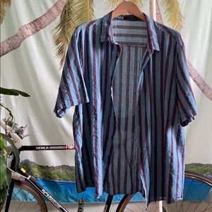This garment is blue and white with red striping